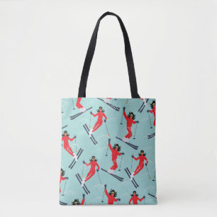 Tote Bag Sport d'hiver sans couture motif. Jeune belle femm