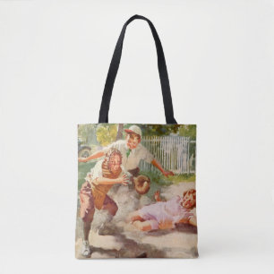 Tote Bag Sports Vintage, les enfants jouent au baseball ave