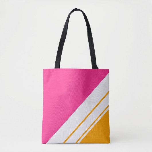 Tote Bag Sporty Bright Pink Orange White Racing Stripes (Devant)