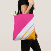 Tote Bag Sporty Bright Pink Orange White Racing Stripes (De près)