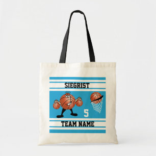 Tote Bag Sporty Cartoon Basketball Bleu bébé