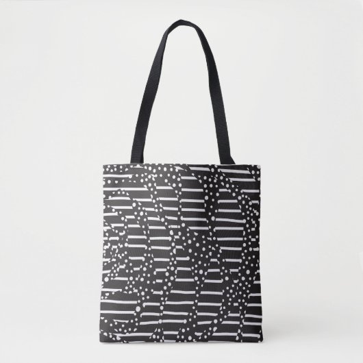 Tote Bag Spots et bandes 2 en blanc sur noir (Devant)