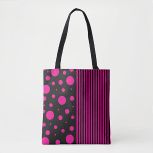 Tote Bag Spots et rayures en Magenta et noir