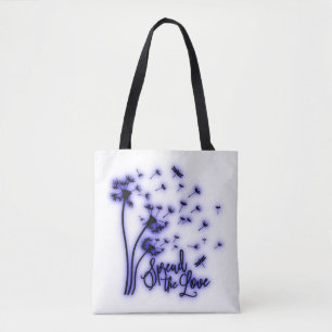Tote Bag Spread The Love Dandelions and Dragonflies