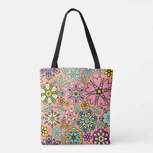 Tote Bag Spring Season Retro Flower Colors Seamless Pattern (Dos)