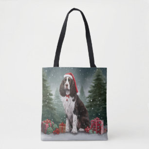 Tote Bag Springer Spaniel Chien dans la neige Noël