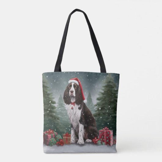 Tote Bag Springer Spaniel Chien dans la neige Noël (Dos)