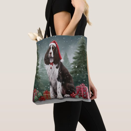 Tote Bag Springer Spaniel Chien dans la neige Noël (De près)
