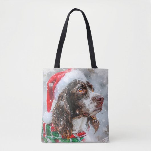 Tote Bag Springer Spaniel chien Noël Fête (Devant)