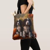 Tote Bag Springer Spaniel Chiot Automne Citrouille de plais (De près)