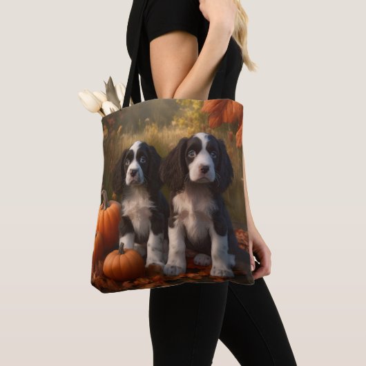 Tote Bag Springer Spaniel Chiot Automne Citrouille de plais (De près)