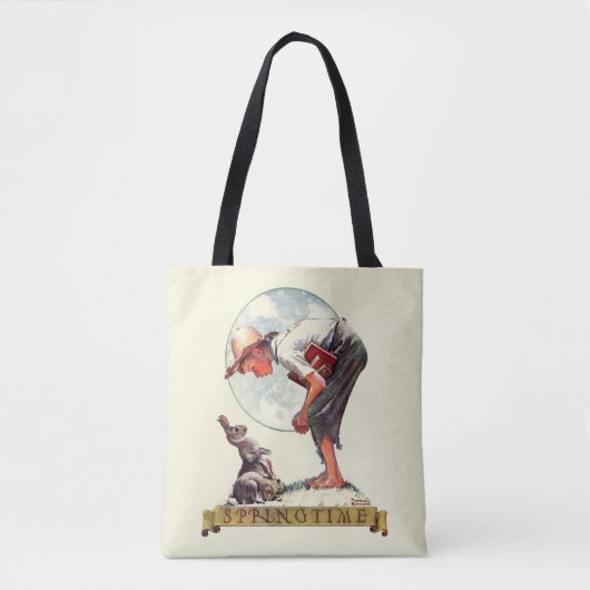 Tote Bag Springtime, 1935 garçon avec lapin (Devant)