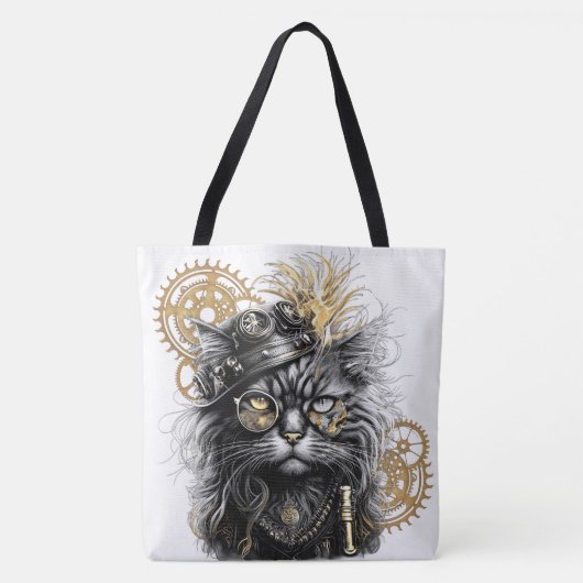 Tote Bag Spunky Paws Le Chat Steampunk Funky (Devant)