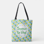 Tote Bag Squeeze The Day Yellow Lemons Blue White Check (Dos)