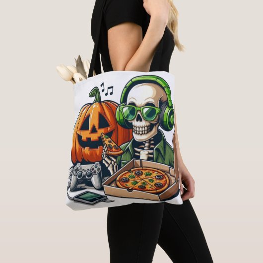Tote Bag Squelette Aimant La Pizza : Jeu, Surcharge De From (De près)