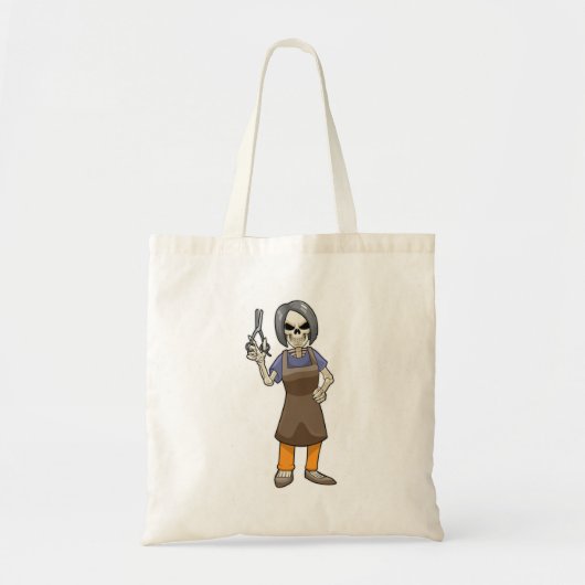 Tote Bag Squelette comme coiffeur avec ciseaux (Devant)