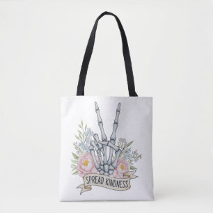 Tote Bag Squelette de signe de paix " Répandre la gentilles