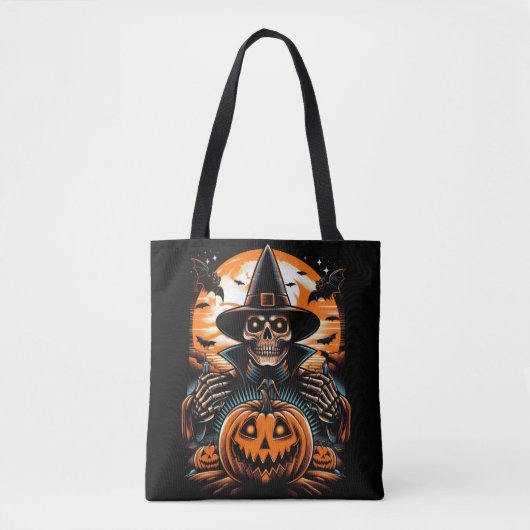 Tote Bag Squelette ensorcelant avec citrouille de Halloween (Devant)
