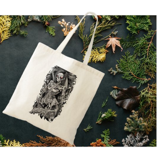 Tote Bag Squelette femelle d'Halloween orangé