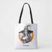 Tote Bag Squelette Sorcière Halloween Art réaliste (Devant)