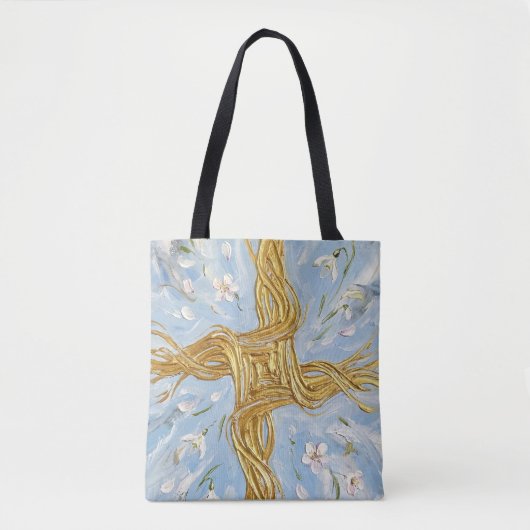 Tote Bag St Brigid's Cross Snowdrops Golden Imbolc Art (Devant)