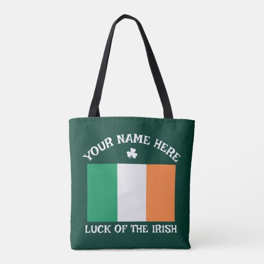 Tote Bag St Patrick's Day Ireland Flag Custom Name Shamrock (Dos)