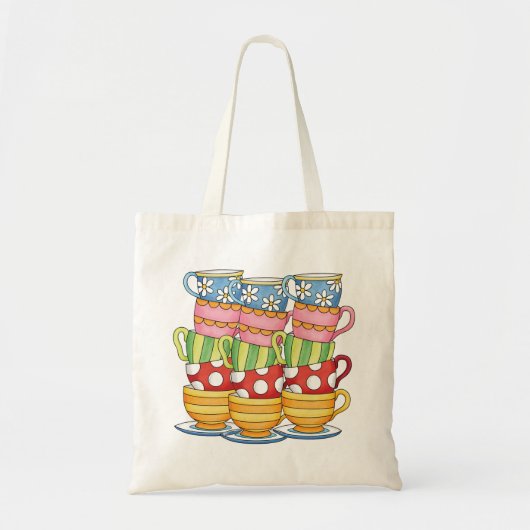 Tote Bag Stacked Teacups Teatime Illustration (Devant)
