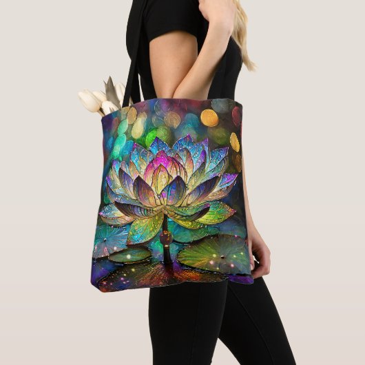 Tote Bag Stained Glass Vibrant Lotus Flower (De près)