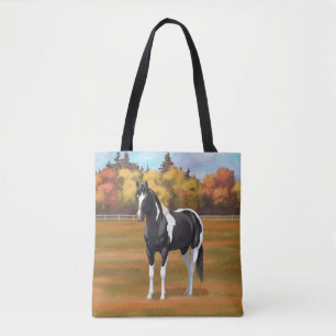 Tote Bag Stallion Cheval Pinto Peinture Noir
