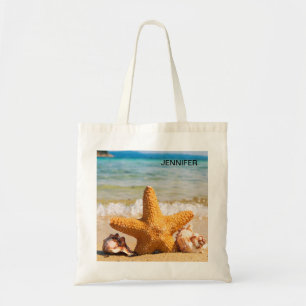 Tote Bag Starfish and Seashells on the Beach Personnalisé