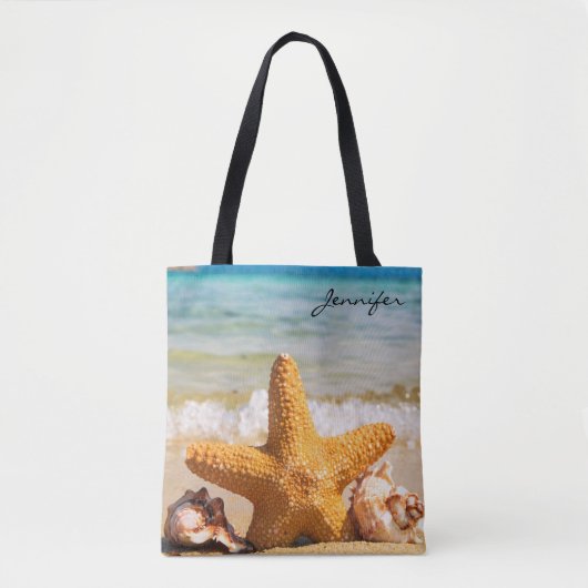 Tote Bag Starfish and Seashells on the Beach Personnalisé (Devant)