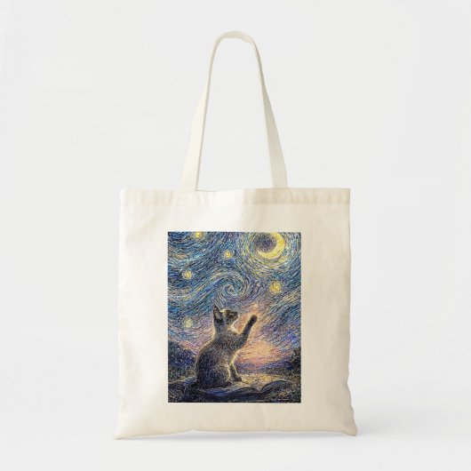 Tote Bag Starry Night Cat – Van Gogh Style Art  (Devant)