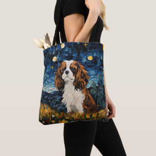 TOTE BAG STARRY NIGHT THEMEME CAVALIER KING CHARLES SPANIEL