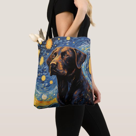 TOTE BAG STARRY NIGHT THEMEME LABRADOR RETRIEVER CHIEN (De près)