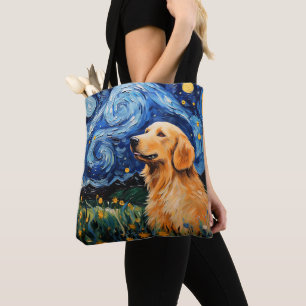 TOTE BAG STARRY NIGHT THEMEME OR RETRIEVER CHIEN