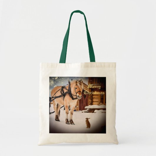 Tote Bag Starry Noël nuit à la ferme avec cheval (Devant)