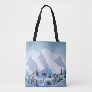 Tote Bag Station de ski : Paysage de montagne Vintage