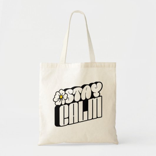 Tote Bag Stay Calm Retro Flower Typography (Devant)