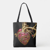 Tote Bag Steampunk Coeur Anatomique rubis et engrenages (Dos)