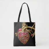 Tote Bag Steampunk Coeur Anatomique rubis et engrenages (Devant)