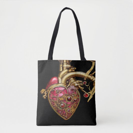 Tote Bag Steampunk Coeur Anatomique rubis et engrenages (Devant)