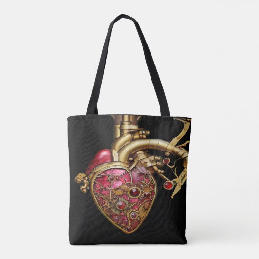 Tote Bag Steampunk Coeur Anatomique rubis et engrenages (Dos)