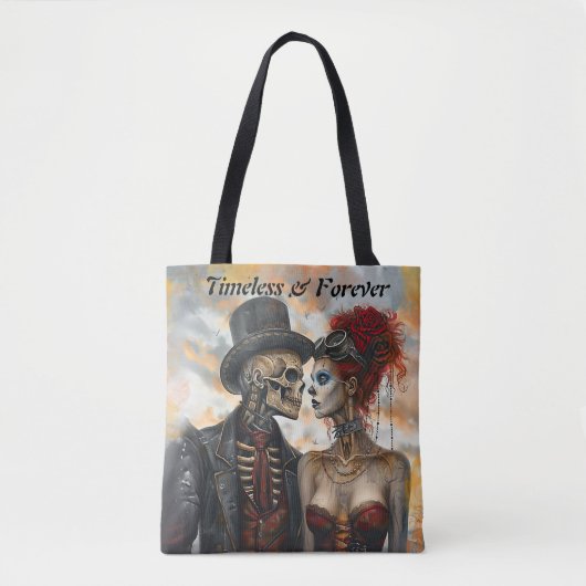 Tote Bag Steampunk Gothique Squelette Couple Aspect industr (Devant)