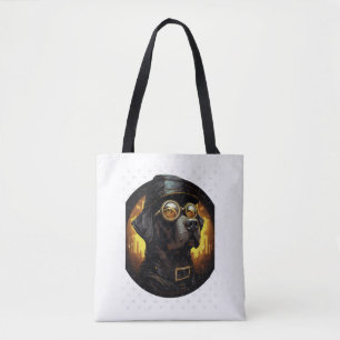 Tote Bag Steampunk Labrador Chien en caricature Aviator Sty