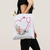 Tote Bag Stéthoscope rose floral Coeur aidant (De près)