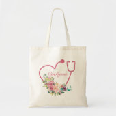 Tote Bag Stethoscope rose Floral Coeur Infirmière Médicale  (Devant)