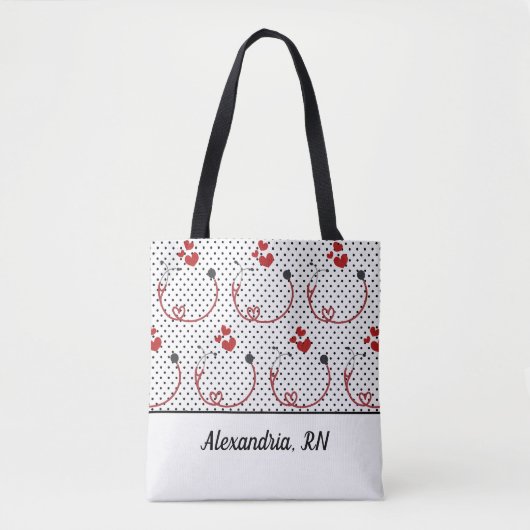Tote Bag Stéthoscopes, Coeurs et Signature Pois (Devant)