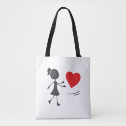 Tote Bag Stick Figure Girl Catching Heart Graphic Tee