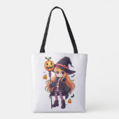 Tote Bag Sticker fille de sorcière d'Halloween mignonne (Dos)