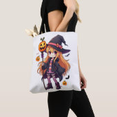 Tote Bag Sticker fille de sorcière d'Halloween mignonne (De près)